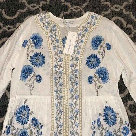 NWT The Company Store Voile Printed Blue & White Caftan Dress XS‎ - Picture 6 of 12